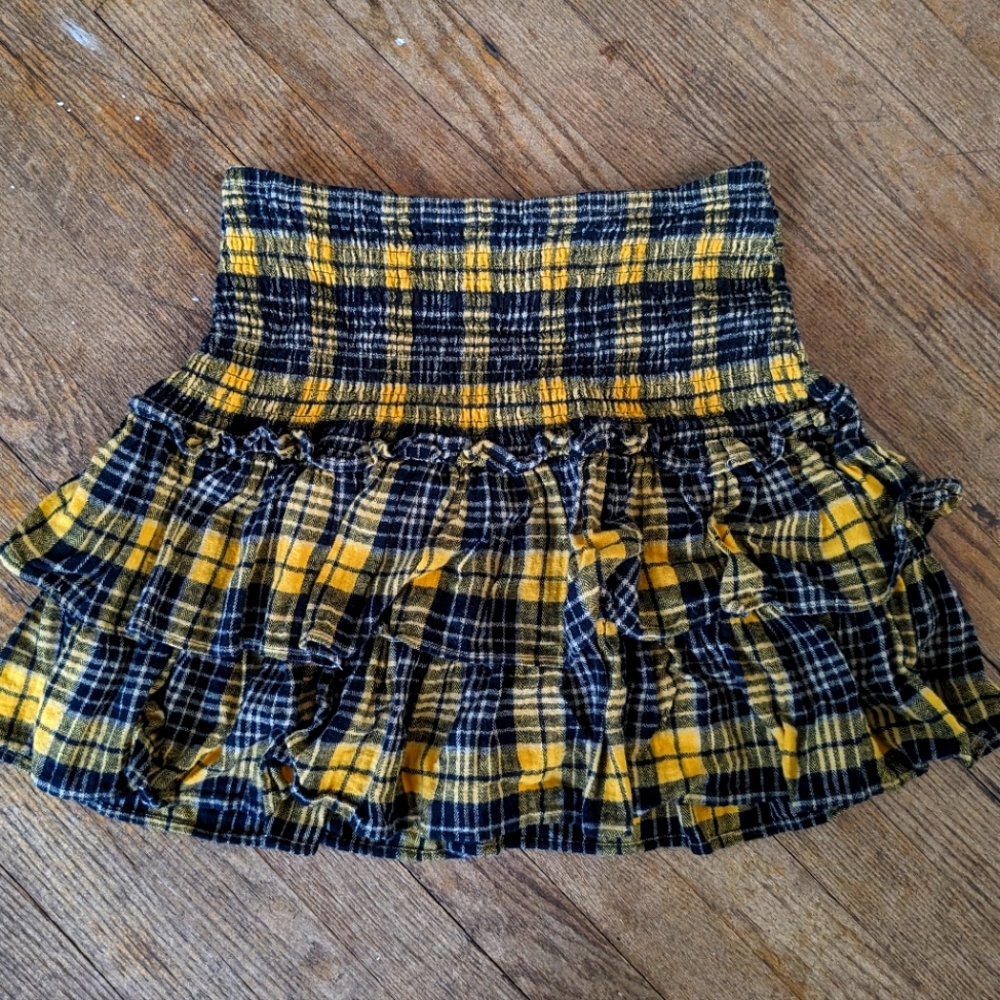 AQUA Navy and Yellow Ruffle Skirt